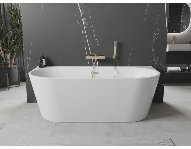 Mexen Oval+, voľne stojaca vaňa ku stene 170 x 80 cm, biela lesklá, zlatý lesklý prepad, 52681708000-50
