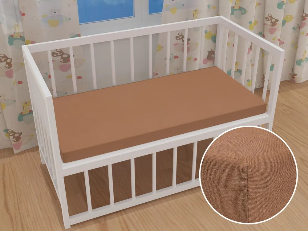Detské jersey napínacie prestieradlo do postieľky JR-023 Orieškovo hnedé 70 x 140 x 10 cm - do postieľky