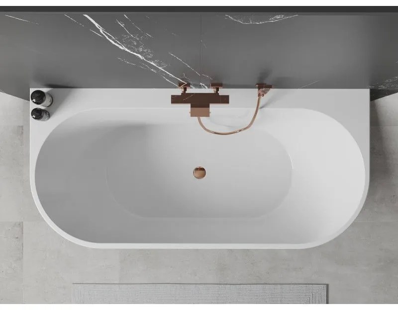 Mexen Oval+, voľne stojaca vaňa ku stene 170 x 80 cm, biela lesklá, ružové zlato prepad, 52681708000-60