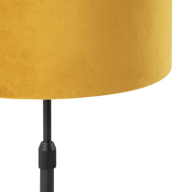 Stolná lampa čierna so žltým zamatovým tienidlom so zlatom 25 cm - Parte
