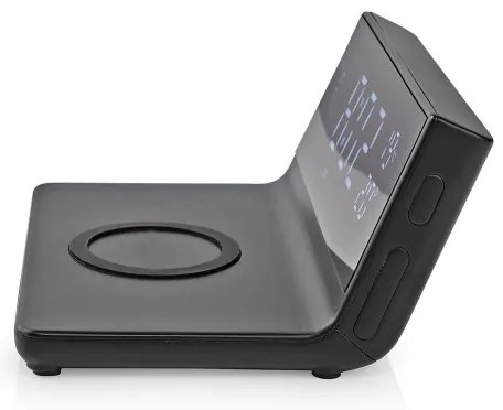 Nedis WCACQ20BK - Budík s LCD displejom a bezdrôtovú nabíjačkou 15W/5V čierna