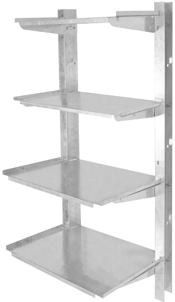 Kovový policový regál na náradie BestBerg ZP-4 do záhradných domčekov / 4 police / strieborná