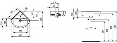 Ideal Standard Connect Arc umývadielko rohové 34x34 cm E713601