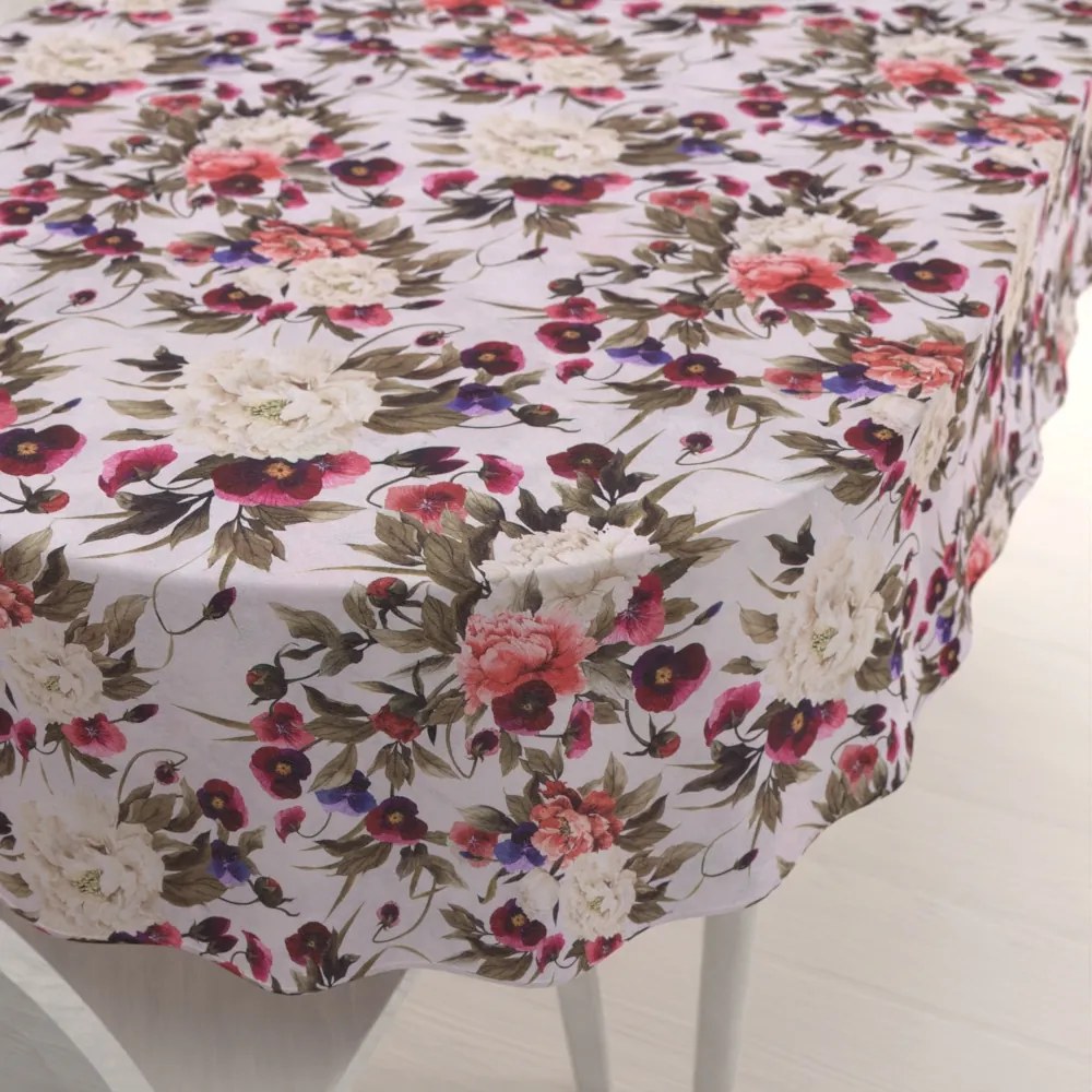 Biante Dekoračný oválny obrus Leona LN-075 Farebné kvety na smotanovom 130x160 cm