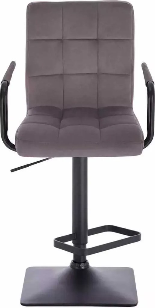 LuxuryForm DESIGN Barová stolička VERONA BLACK VELUR na čiernej hranatej podstave - tmavosivá