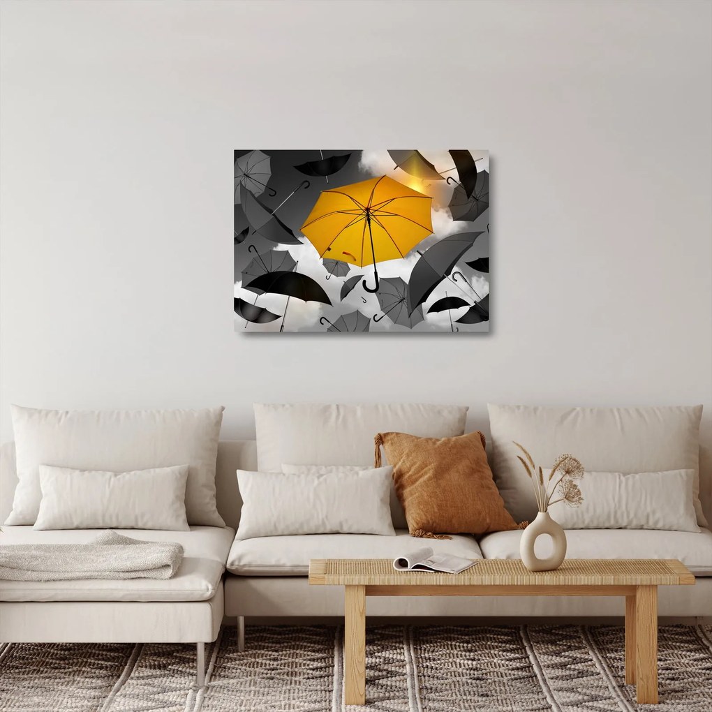 Sklenený obraz žltého dáždnika (70x50 cm)