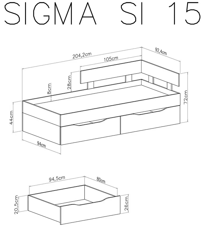 Detská posteľ Sigma SI15 L/P - Biely lux / beton
