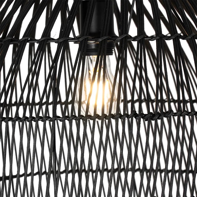 Rustikálna stojaca lampa čierna s ratanom - Sam