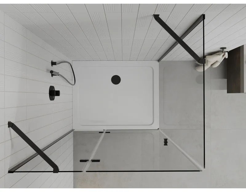 Mexen Roma Duo, sprchový kút 70 (dvere) x 80 (dvere) cm, 6mm číre sklo, čierny profil + SLIM sprchová vanička 5cm biela + čierny sifón, 854-070-080-70-00-4010B