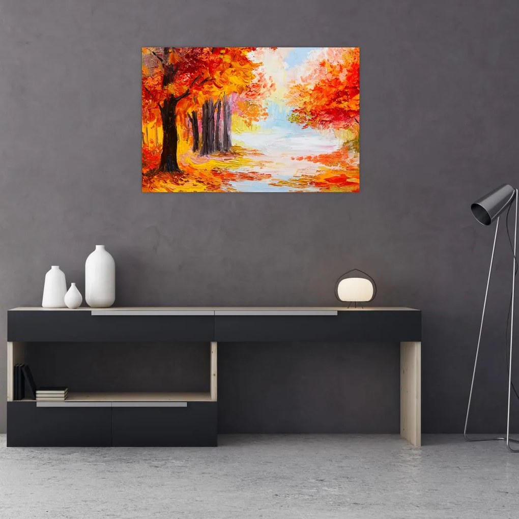 Obraz - Olejomaľba, farebná jeseň (90x60 cm)