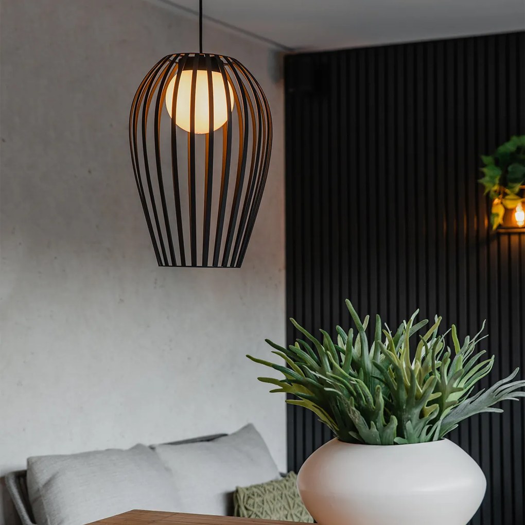 Dizajnové závesné svietidlo čierne s opálom - Angela