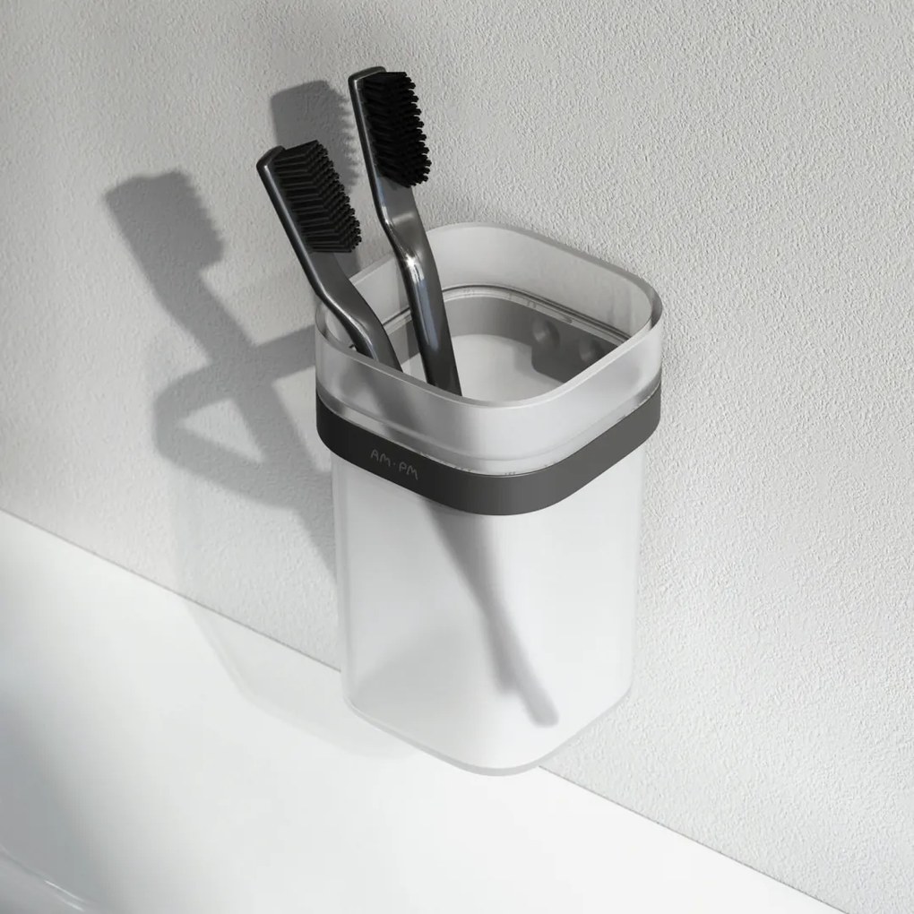 Sklenený pohár na zubné kefky AM.PM Func A8F34322 nástenný, čierny