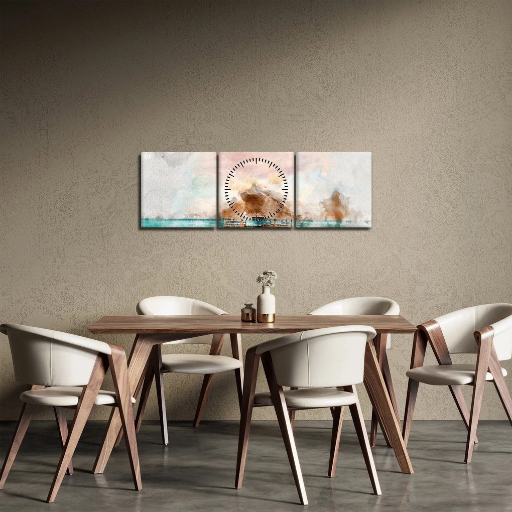 Obraz - Maledivy, drevené mólo (s hodinami) (90x30 cm)