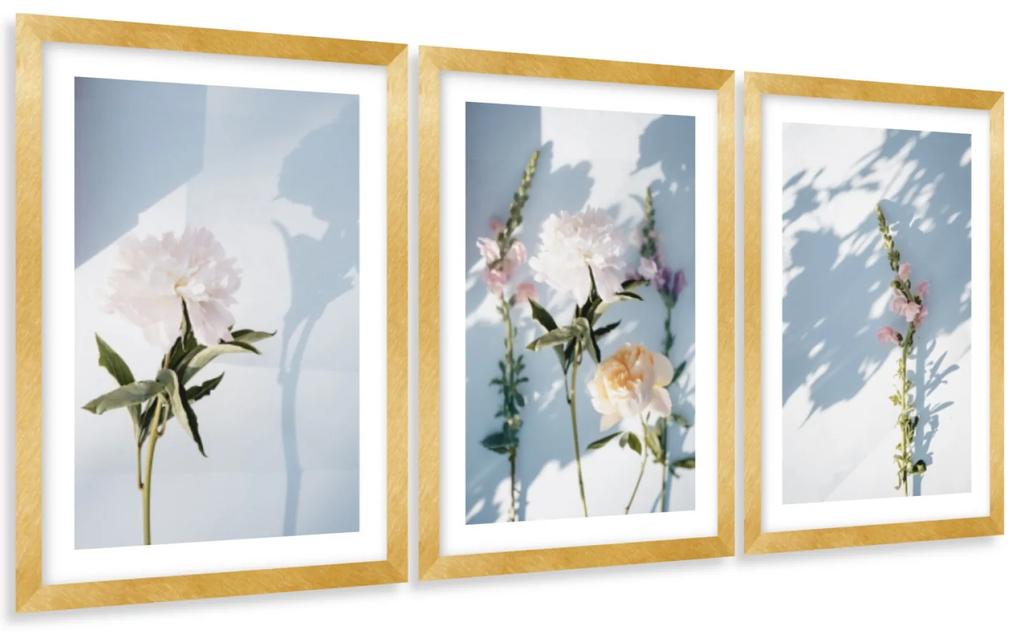Gario Sada plagátov Jesenné kvety - 3 dielna Farba rámu: Zlatá, Rozmery: 99 x 45 cm