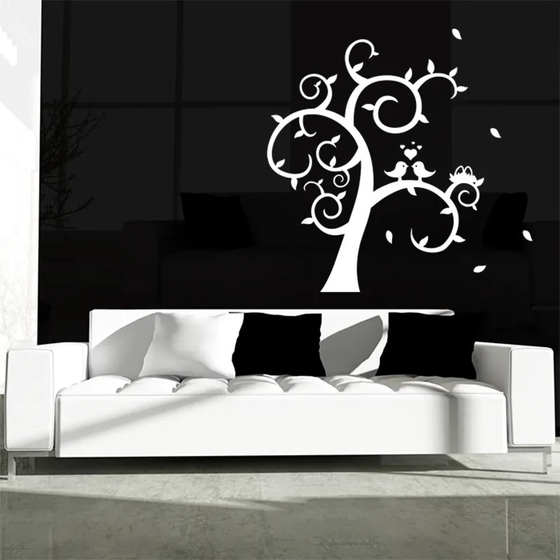 Sablio Samolepka na stenu: Strom s ptáčky - 90x90 cm