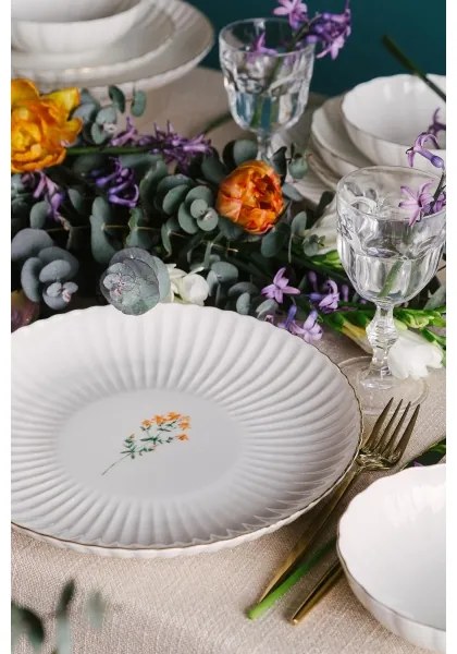 27-dielna jedálenská súprava, biela/zlatá, porcelán