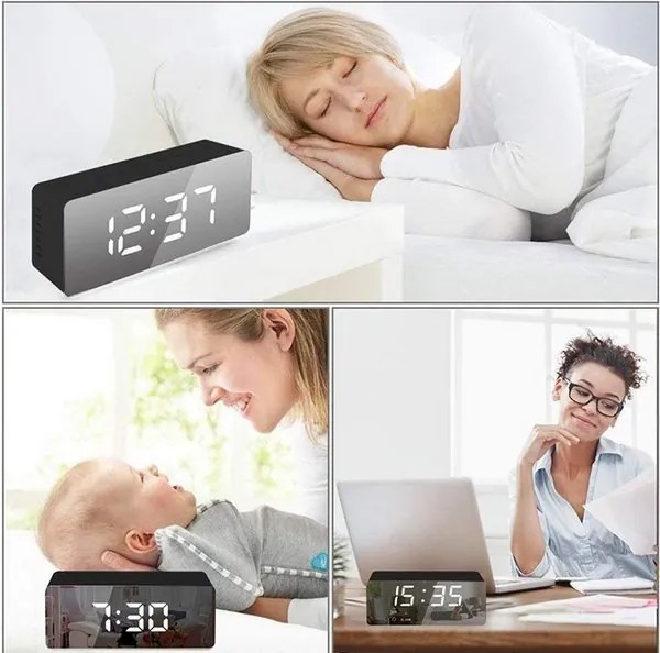 Verk 01457 Zrkadlové LCD hodiny 4v1 čierne