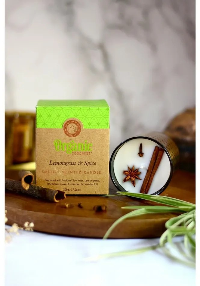 Organická vykurovacia sviečka Lemongrass & Spice 200 g v skle so zlatou fóliou