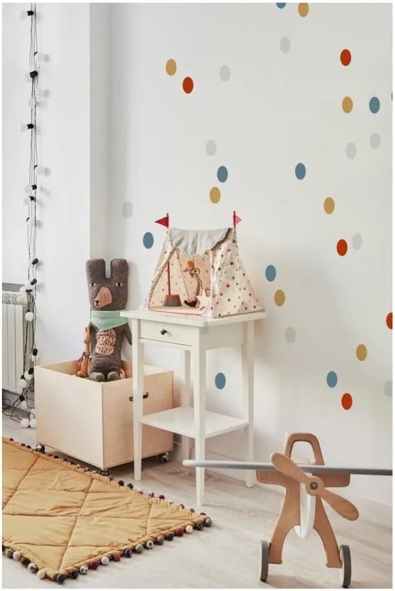 Samolepka do detskej izby sada konfety červená, žltá, tyrkysová, šedá 5cm