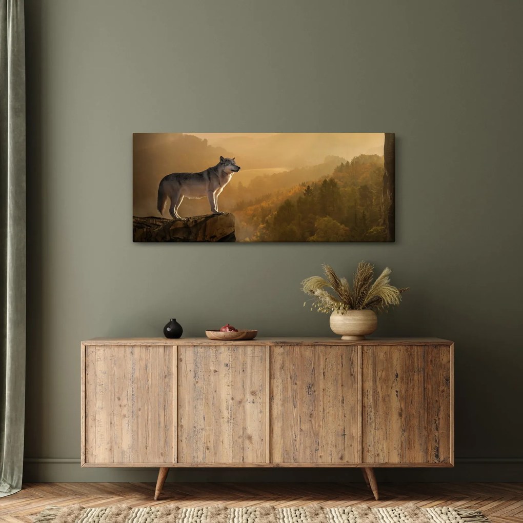Obraz vlka na skale (120x50 cm)