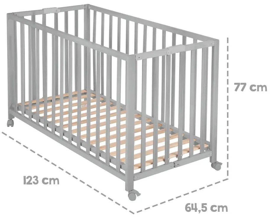 Sivá skladacia postieľka na kolieskach 60x120 cm Fold up – Roba