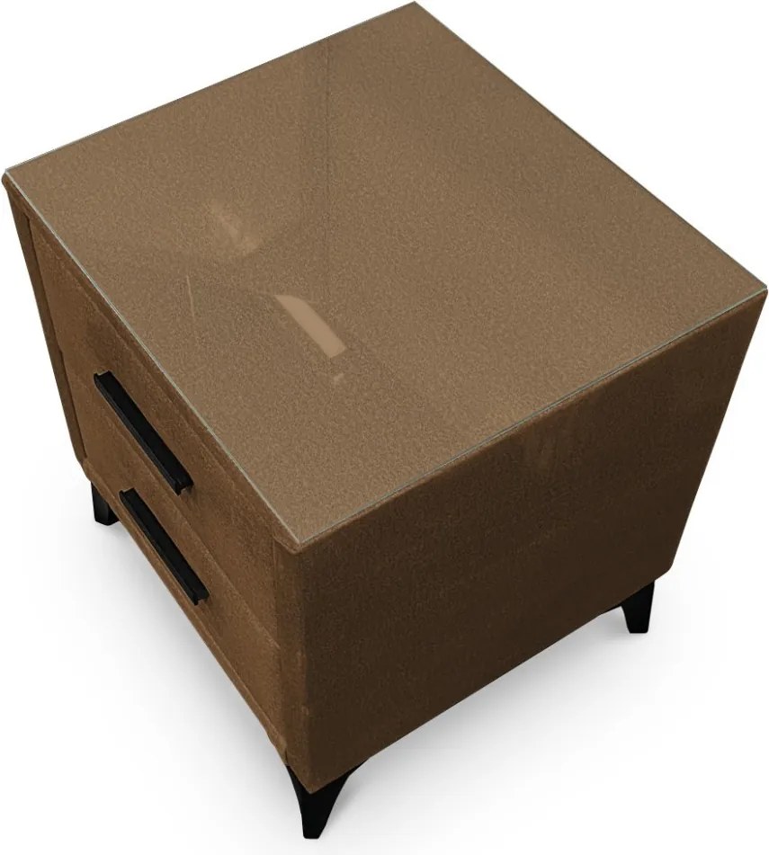 Nočný stolík s 2 zásuvkami Joy, whisky hnedá látka