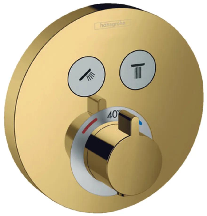 Hansgrohe Shower Select, termostatická batéria pod omietku na 2 spotrebiče, leštený vzhľad zlata 15743990