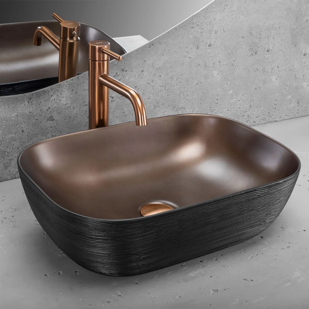 Rea Belinda, umývadlo na dosku 465x330x135 mm, medená matná-čierna štruktúra, REA-U6384