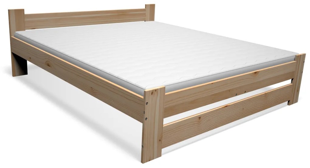 Posteľ z masívu STUDENT + rošt ZADARMO + penový matrac DE LUX 14 cm, 160x200cm, prírodný/nelak