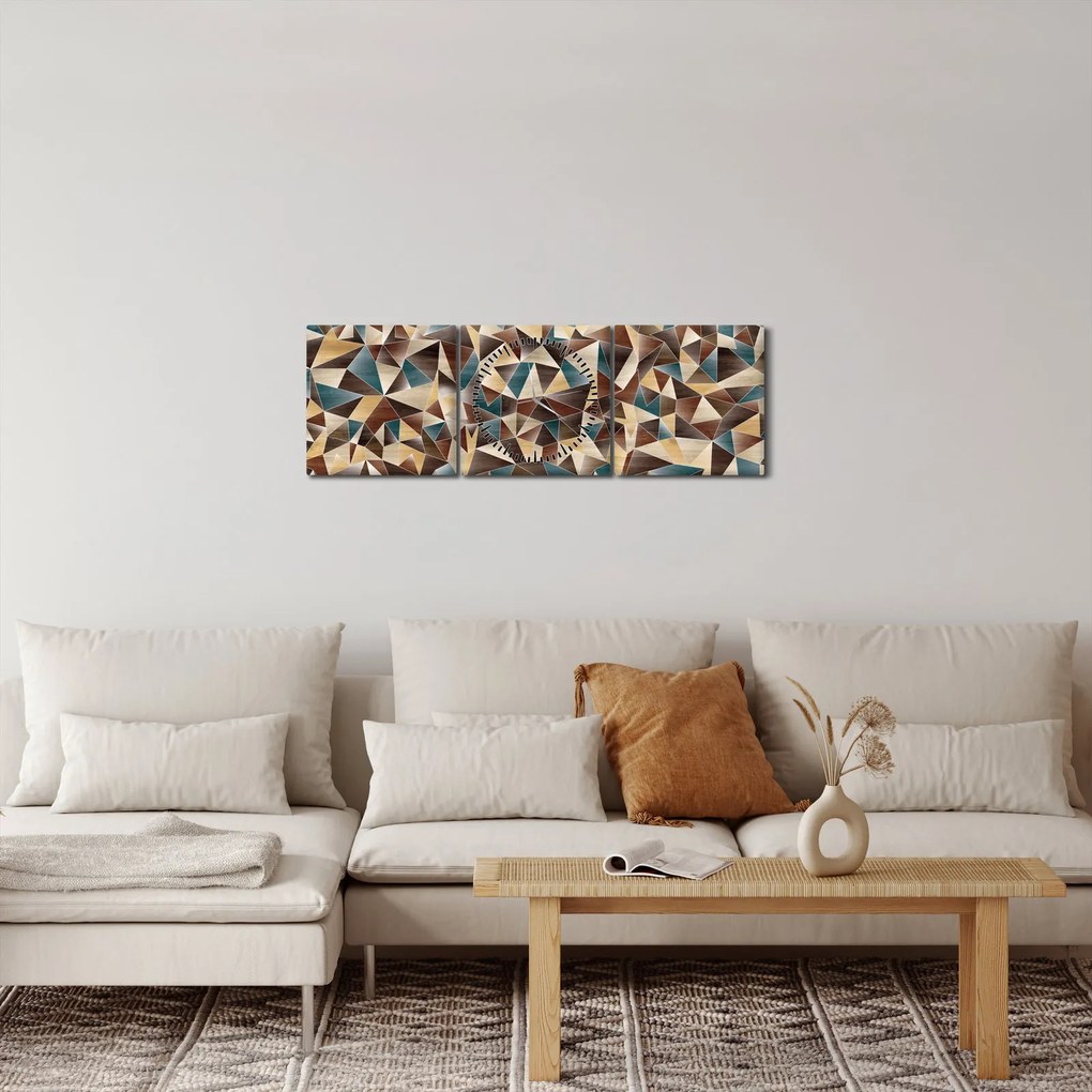 Obraz z trojuholníkov (s hodinami) (90x30 cm)