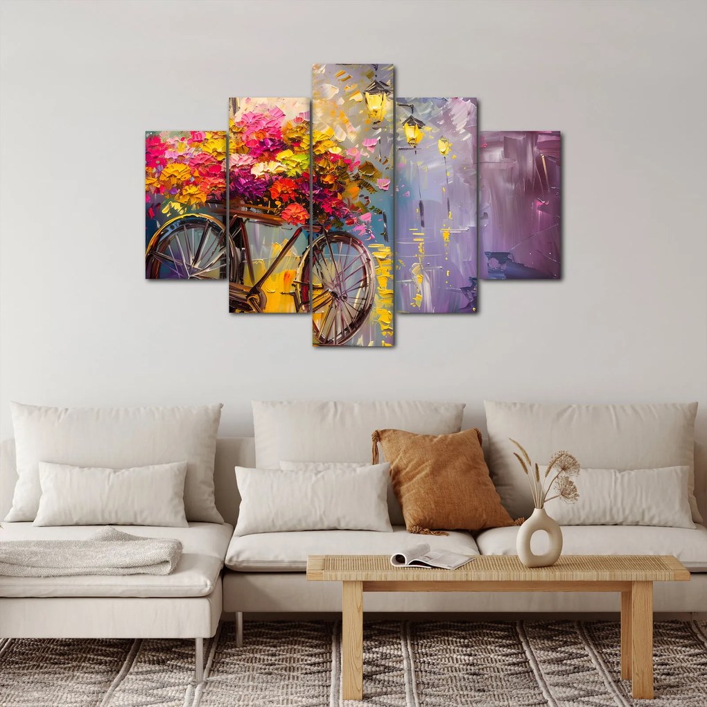 Obraz - Bicykel s kvetmi (150x105 cm)