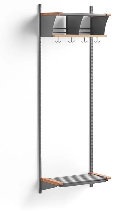 Vešiaková stena JEPPE s 2 priehradkami, základná sekcia, 1790x600x310 mm, strieborná/dub