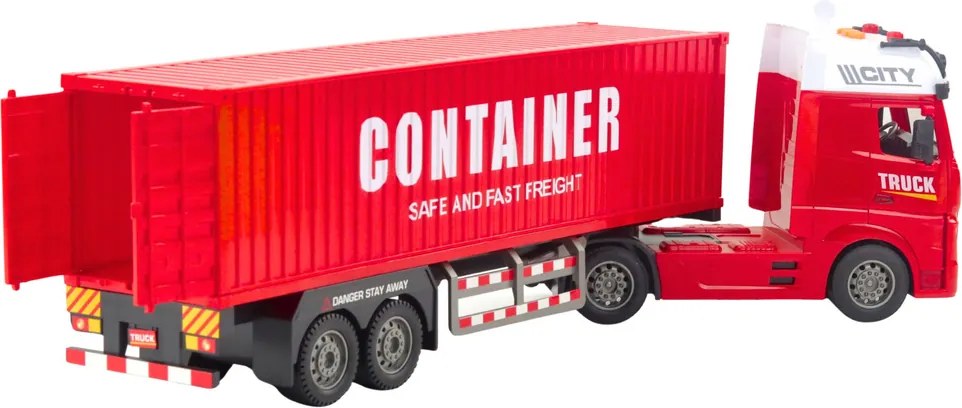 LEAN Toys Prepravný kamión s kontajnerom – svetlá, zvuky, červená