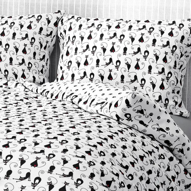 Goldea bavlnené posteľné obliečky - vzor 570 čierne mačky a labky 140 x 200 a 70 x 90 cm