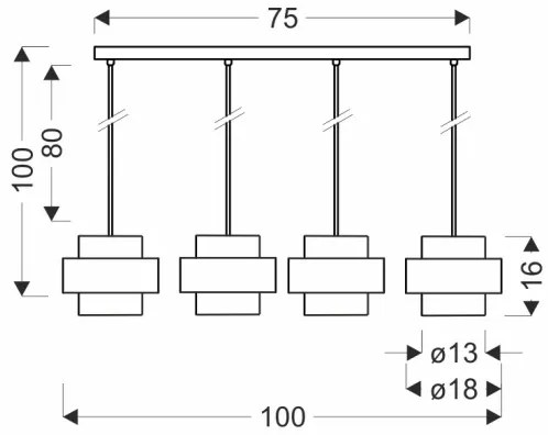 Luster na lanku SPIEGA 4xE27/60W/230V zlatá/čierna