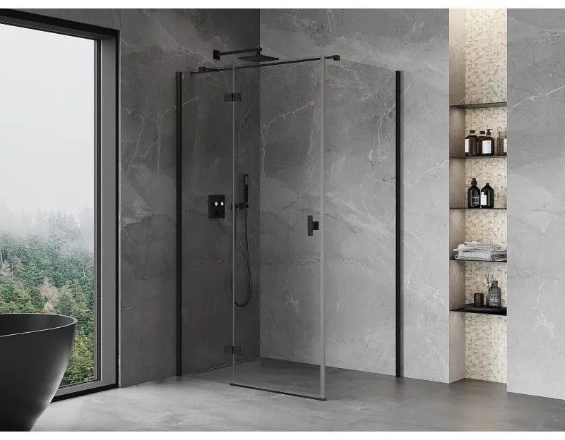 Mexen Mist H T, sprchový kút s výklopnými dverami ľavý 110 x 95 cm, číre sklo, čierna, 8A5T-110-095-70-00-L