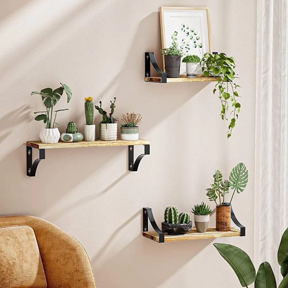 Tutumi, sada drevených políc 3ks 30x15 / 40x15 / 50x15 cm 322183, čierna-hnedá, HOM-06804