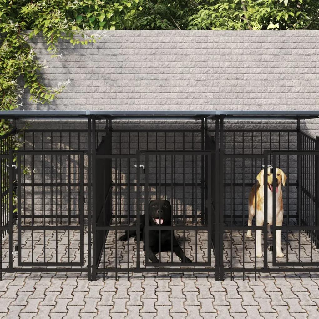 Vonkajšia voliéra pre psy so strechou oceľová 15,02 m²