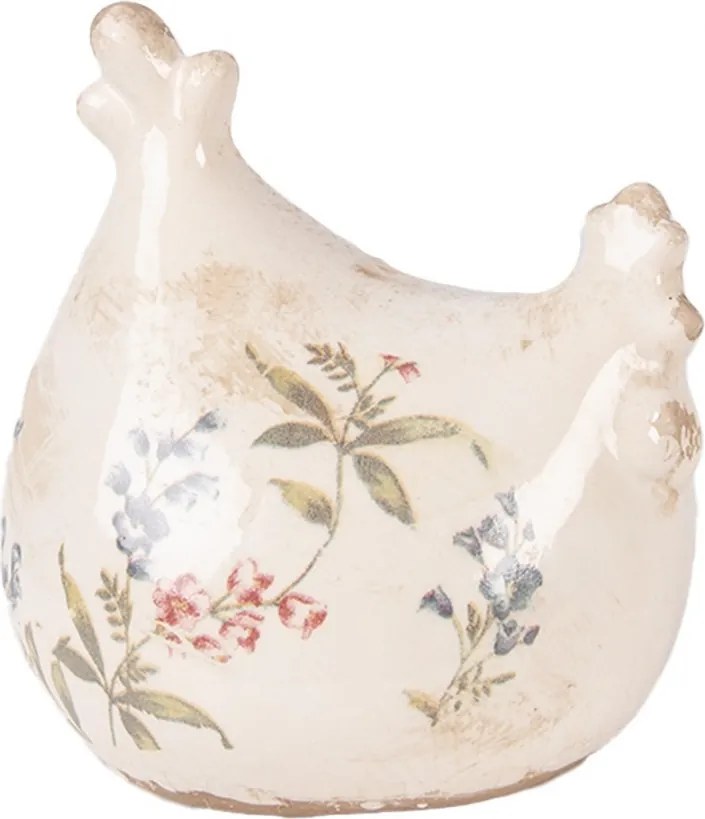 Béžová keramická sliepočka s lúčnymi kvetmi Monnia - 12*11*13 cm