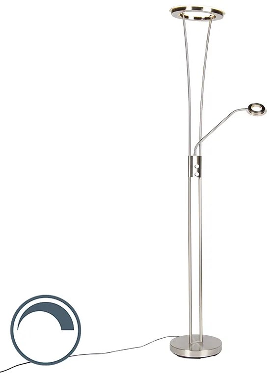 Moderná stojaca lampa oceľ a sklo vrátane LED s ramenom na čítanie - Divine