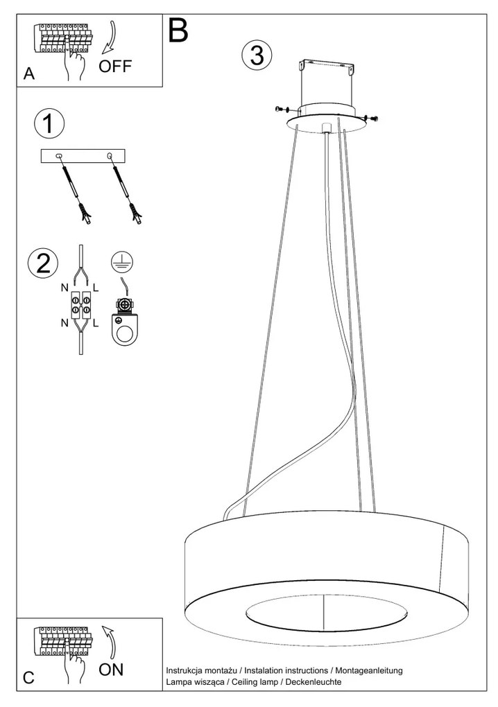 Závesné svietidlo Saturno Slim, 1x biele textilné tienidlo, (biely plast), (fi 90 cm)