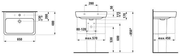 LAUFEN H8189530001041 - Umývadlo PRO 65x48 cm keramika/biela na dosku/závesné
