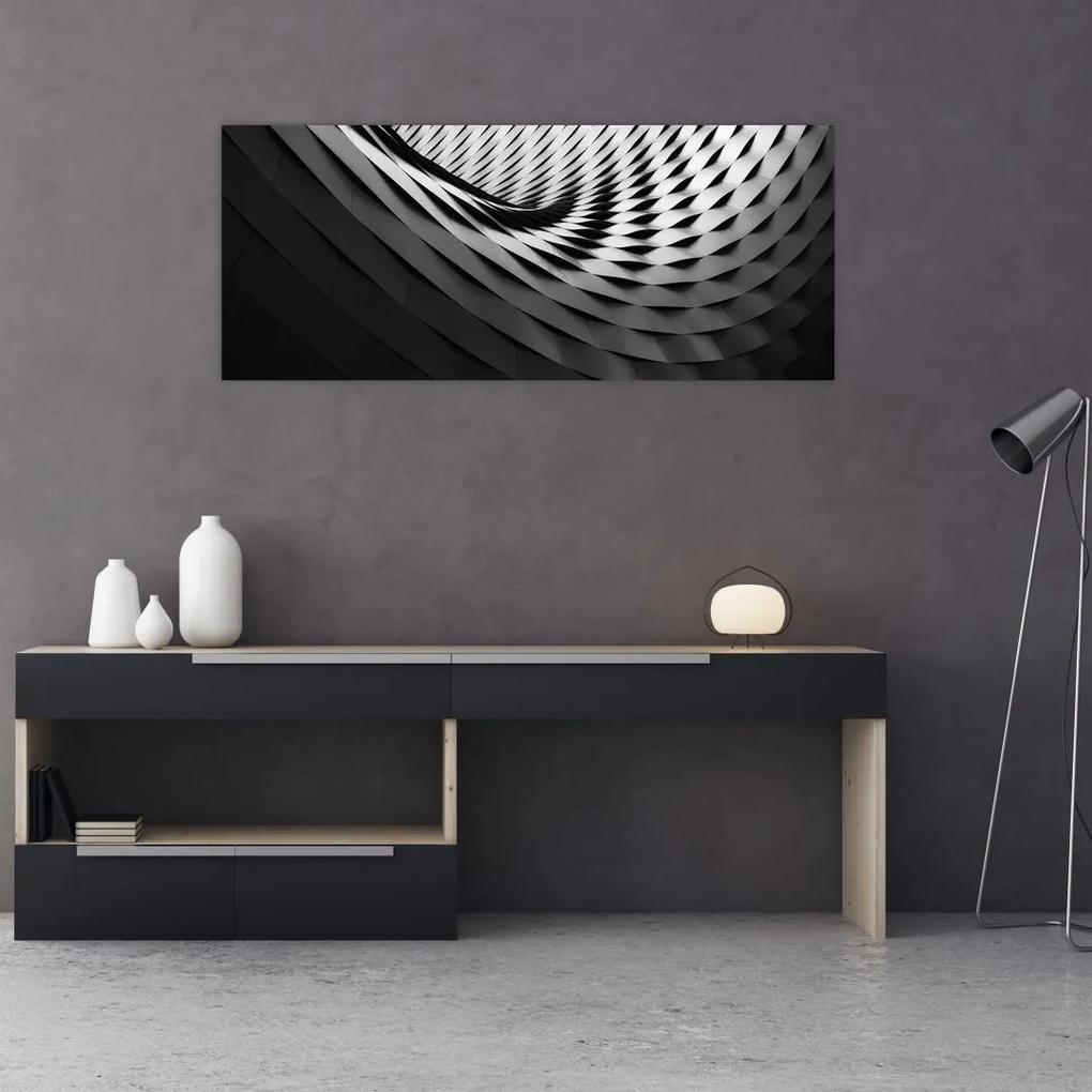 Abstraktný obraz - čiernobiela špirála (120x50 cm)