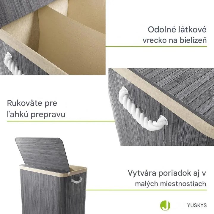 InternetovaZahrada Bambusový kôš Curly 150 L - sivý
