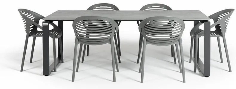 Záhradná jedálenská súprava pre 6 osôb so sivou stoličkou Joanna a stolom Strong, 210 x 100 cm