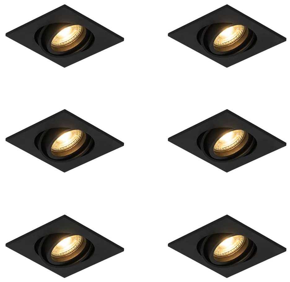 Sada 6 moderných zapustených bodových svetiel čierna nastaviteľná - Club