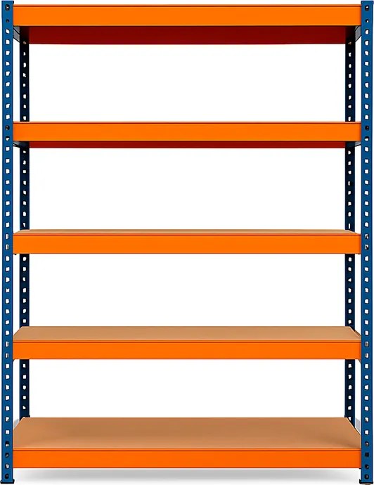 Regál 180x90x40 cm lakovaný 5-policový, nosnosť 1000 kg - modro-oranžový