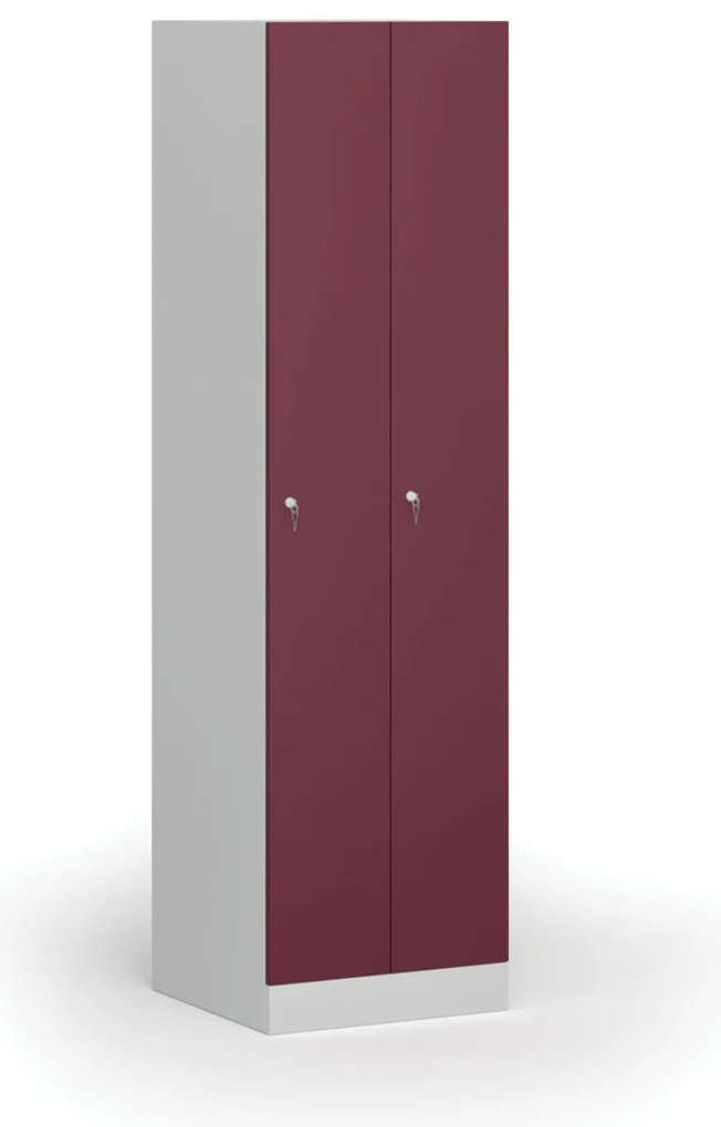 Kovová šatníková skrinka S1 zúžená, 2 oddiely, 1850 x 500 x 500 mm, cylindrický zámok, červené dvere