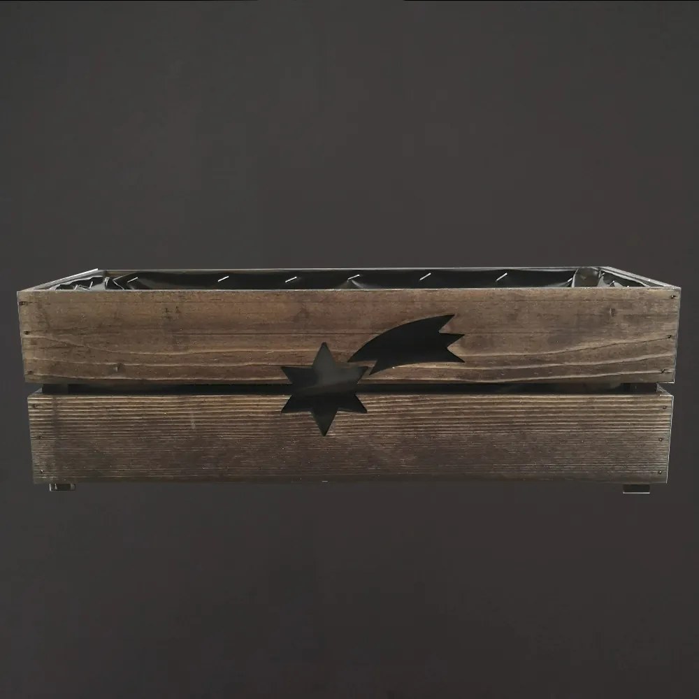 AMADEA Drevený vianočný kvetináč s kométou tmavý, vo vnútri s čiernou fóliou, 52x21,5x17cm, český výrobok