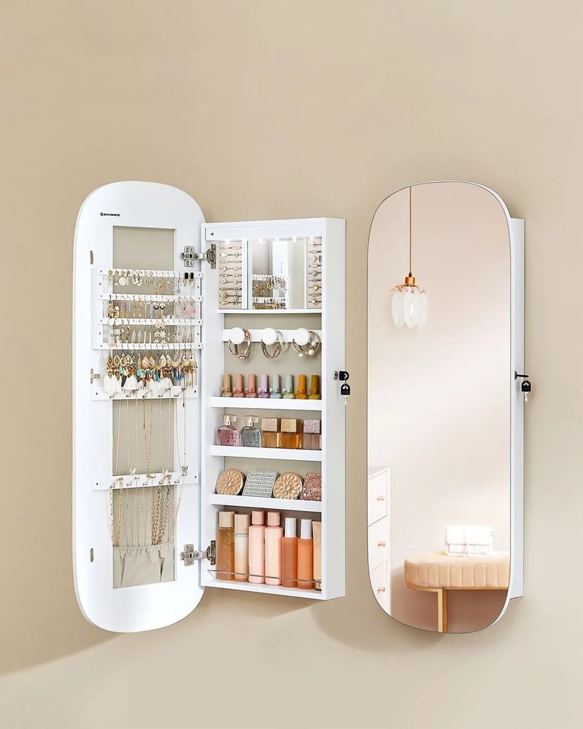 Nástenná šperkovnica so zrkadlom Hona biela